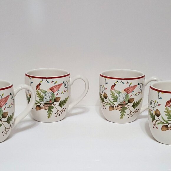 NEW RARE Pottery Barn Set of 4 Forest Gnome Christmas Mugs 22 OZ Stoneware - Picture 1 of 8